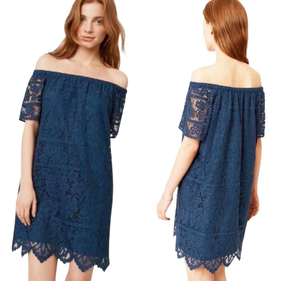 Ann Taylor LOFT Teal Blue Floral Lace Off-the-Shoulder Shift Dress Size XS